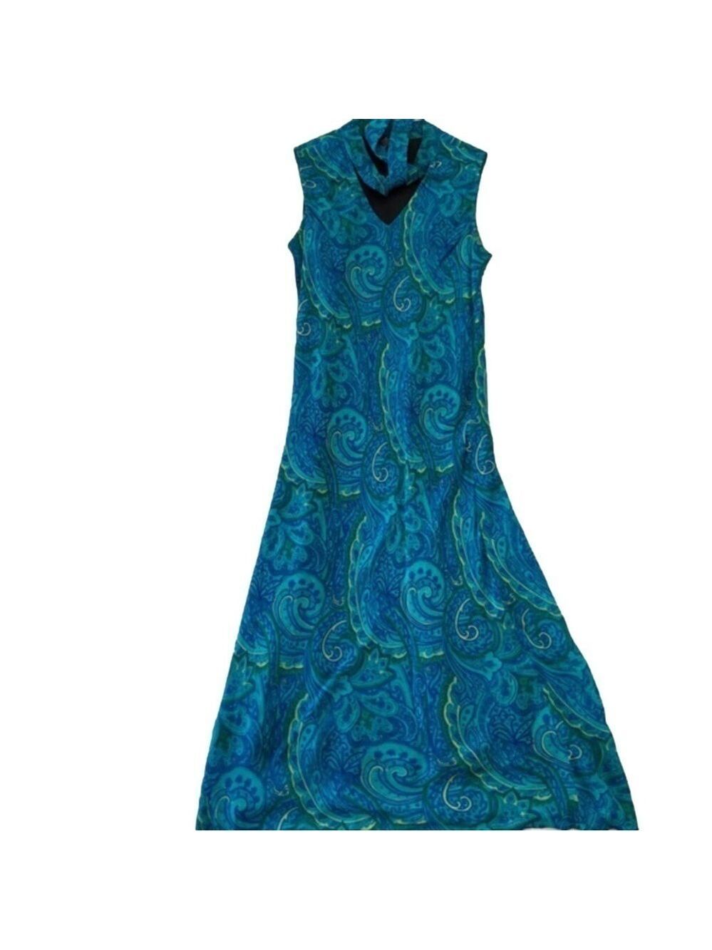Triangle Bow tie detail maxi dress sleeveless cerulean blue pattern size 12 - Picture 2 of 14